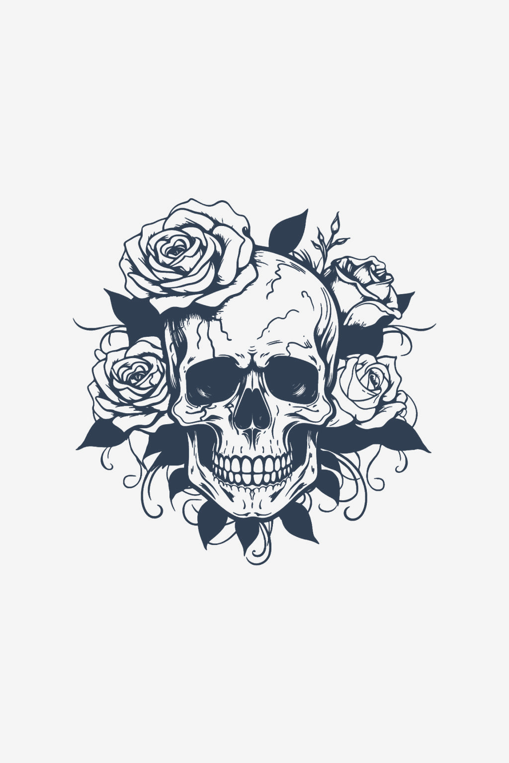 Tatuaj temporar gotic cu craniu uman înconjurat de trandafiri înfloriți, design Gotic Floral