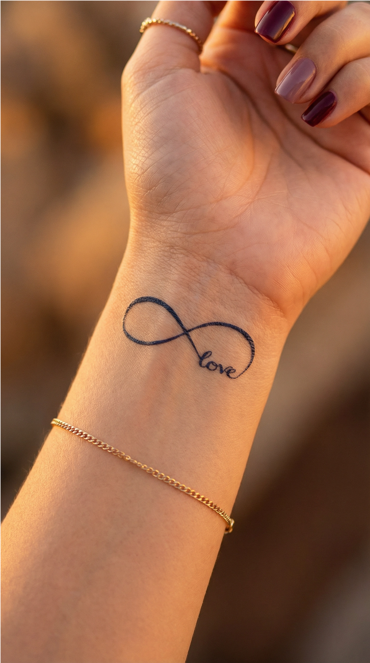 Tatuaj semipermanent Infinit, linie fină, purtat pe antebraț